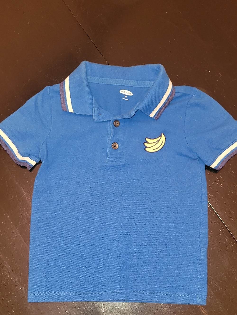 Old Navy Blue Boys Polo with Banana Patch and Stripe Trim